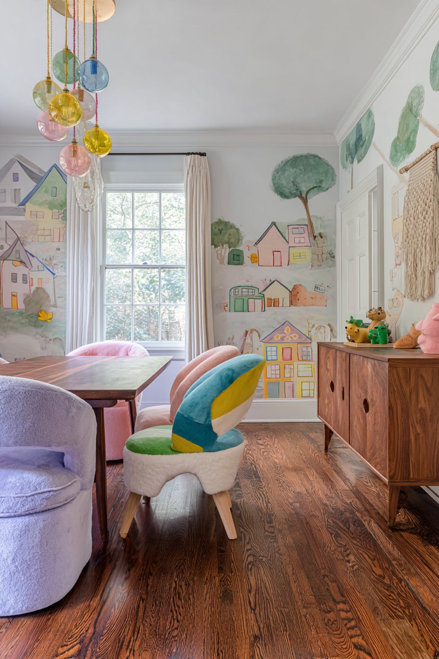 Mid-Century Walnut with Watercolor Mural