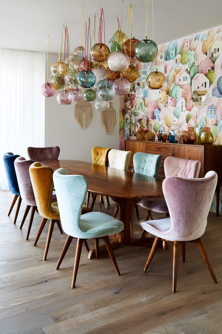 Mid-Century Walnut with Watercolor Mural