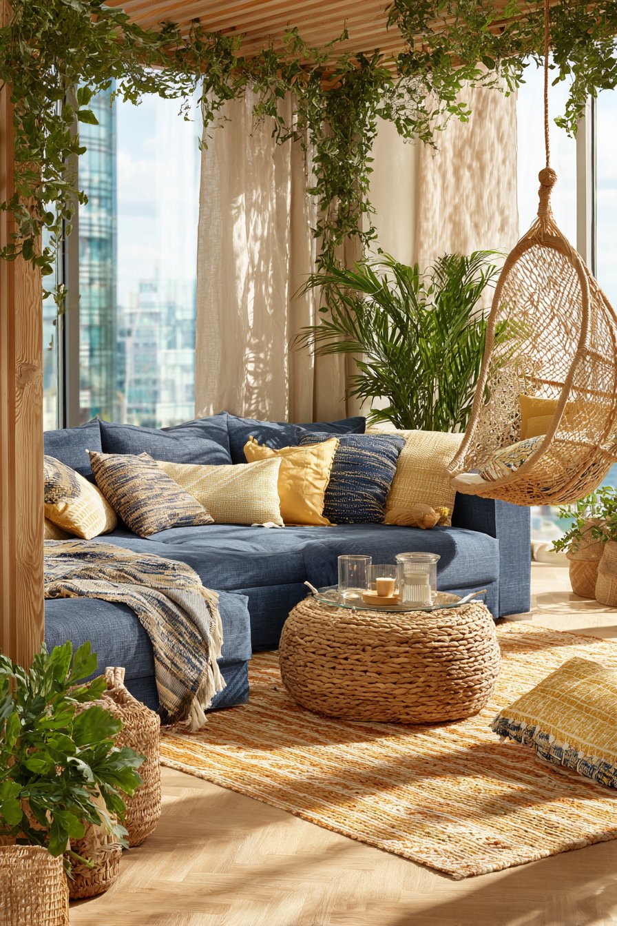 Faded Denim Sectional Complete Bohemian Integration