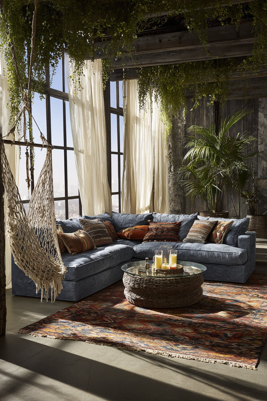 Faded Denim Sectional Complete Bohemian Integration