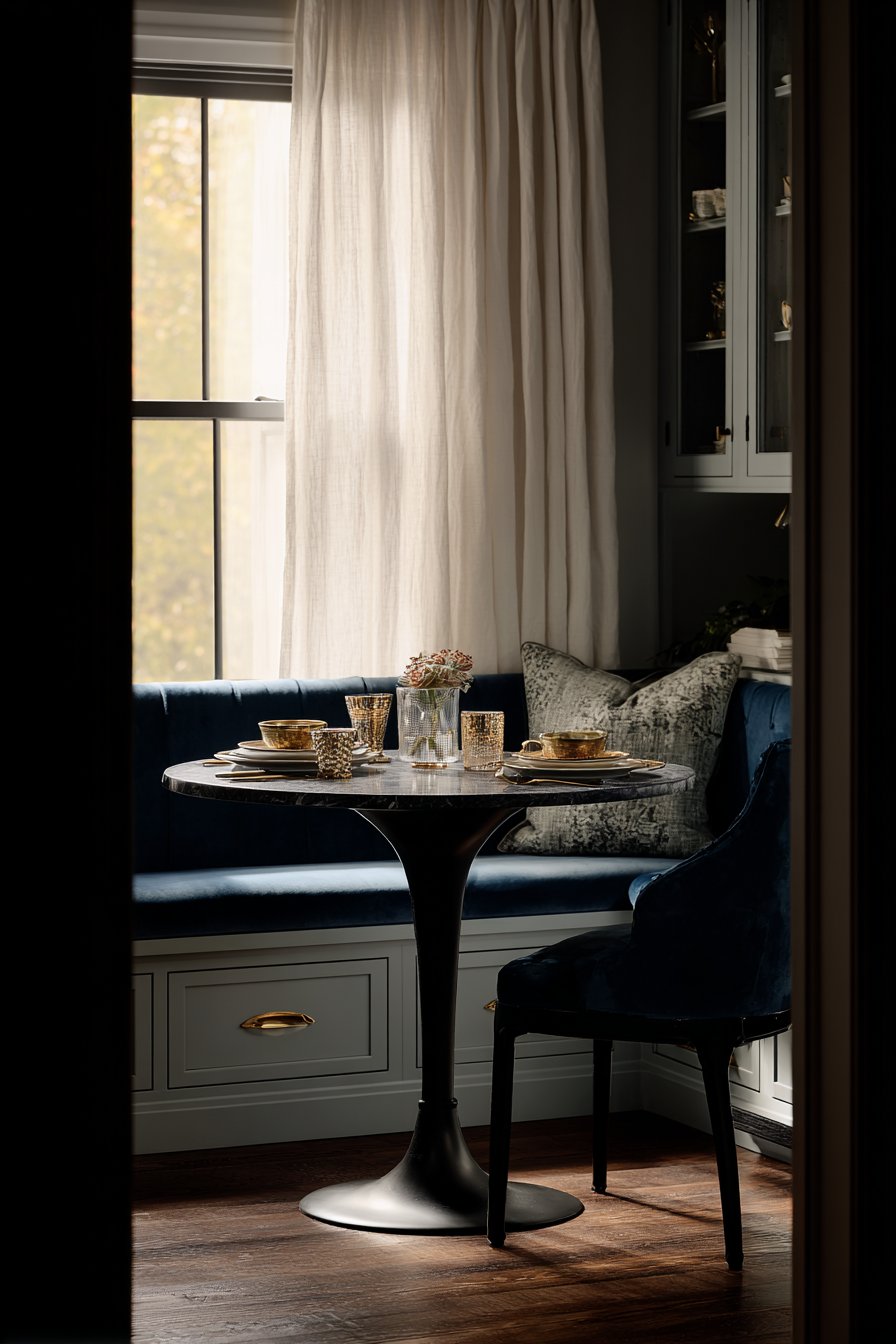 Round Black Granite Pedestal Table