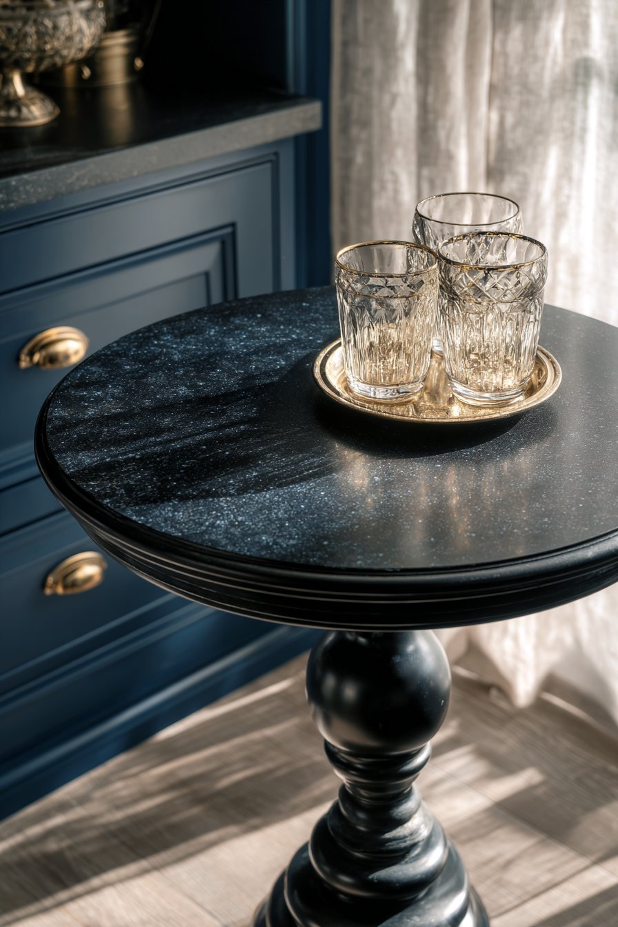 Round Black Granite Pedestal Table