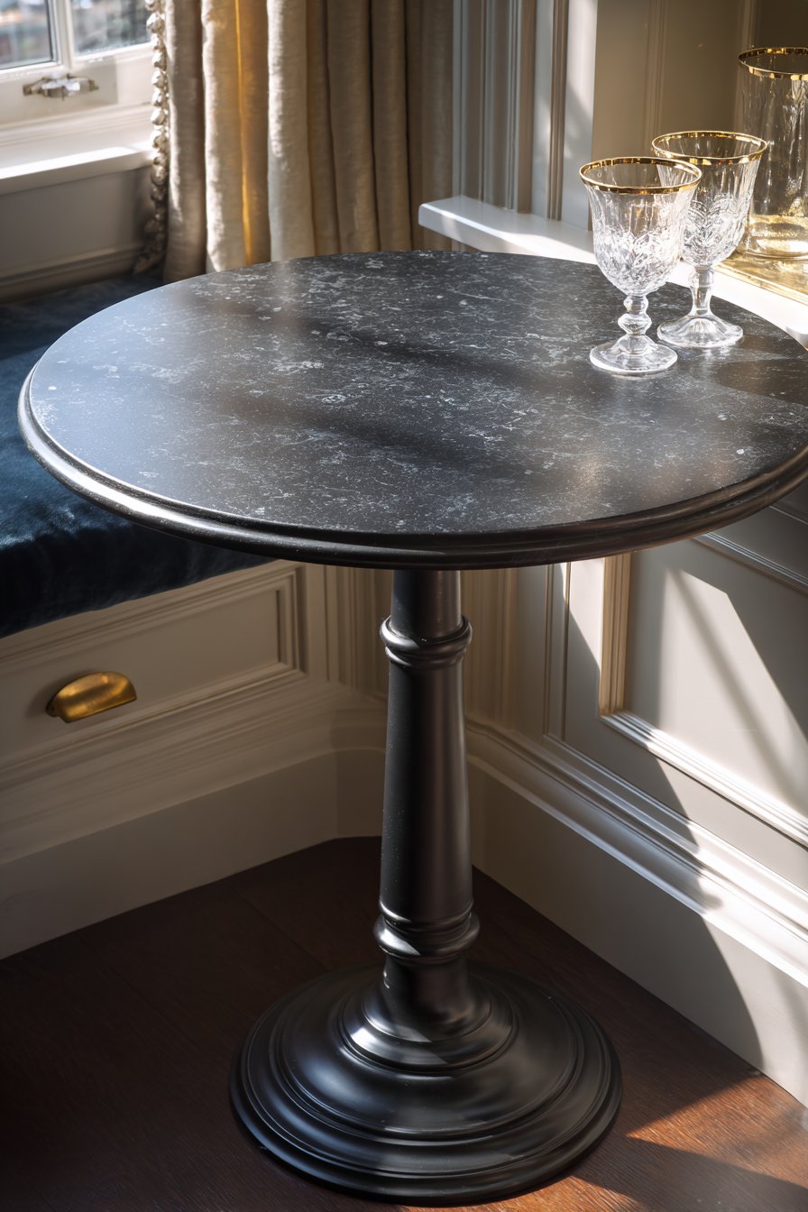 Round Black Granite Pedestal Table