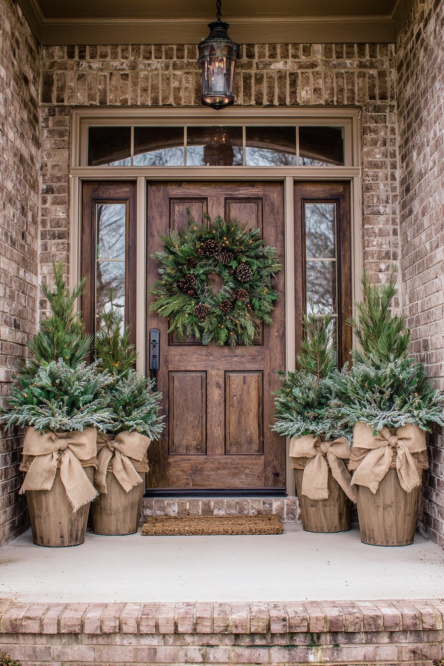 Elegant Symmetrical Entrance with Winter Greenery