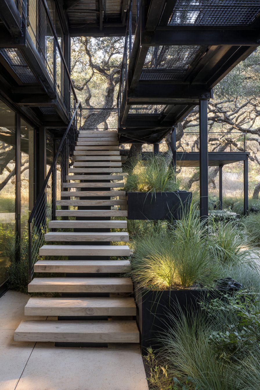 Contemporary Floating Blackened Steel Design