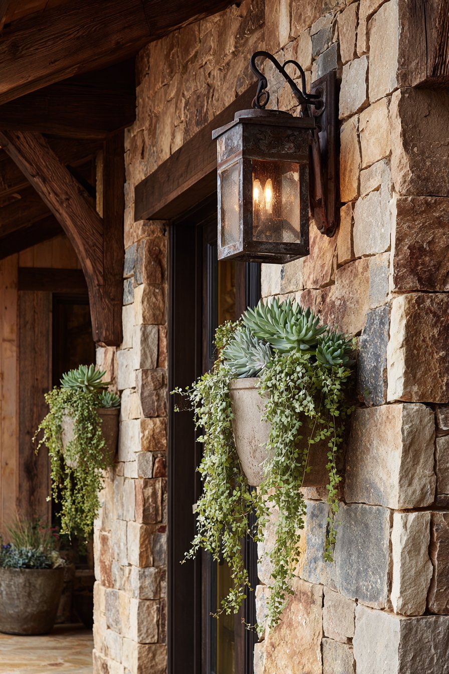 Rustic Fieldstone Wall with Vintage Garden Accents