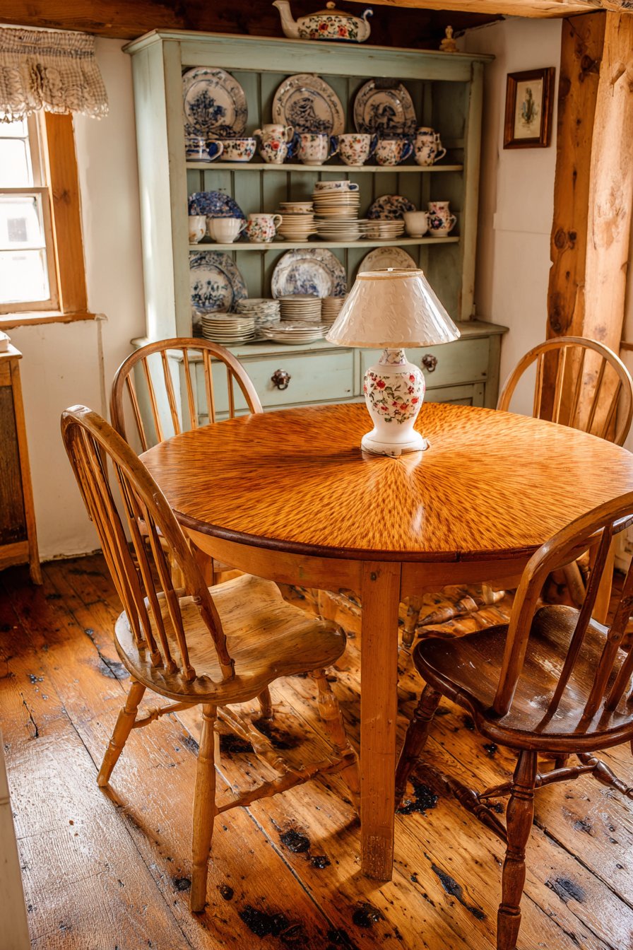 Cozy Round Walnut Table with Mismatched Chairs
