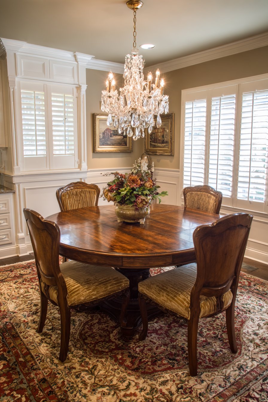 Classic Round Table Elegance with Caramel Velvet