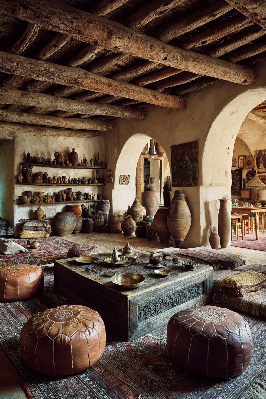 Carved Coffee Table Floor Seating Area