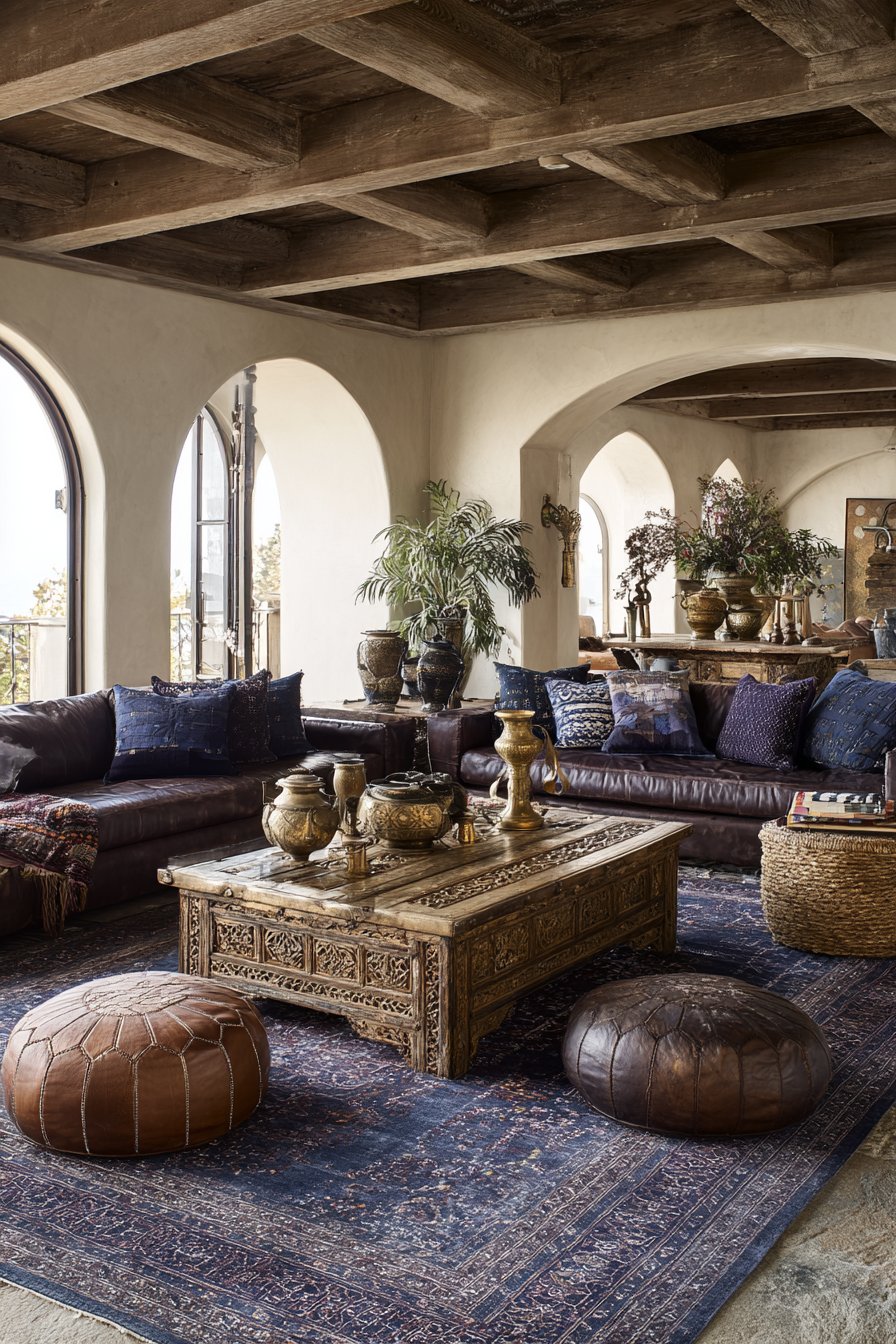 Carved Coffee Table Floor Seating Area