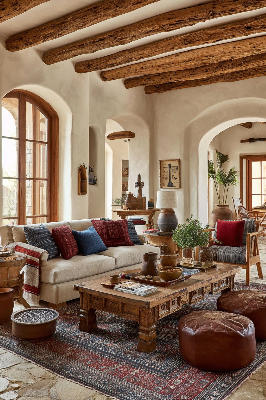 Carved Coffee Table Floor Seating Area