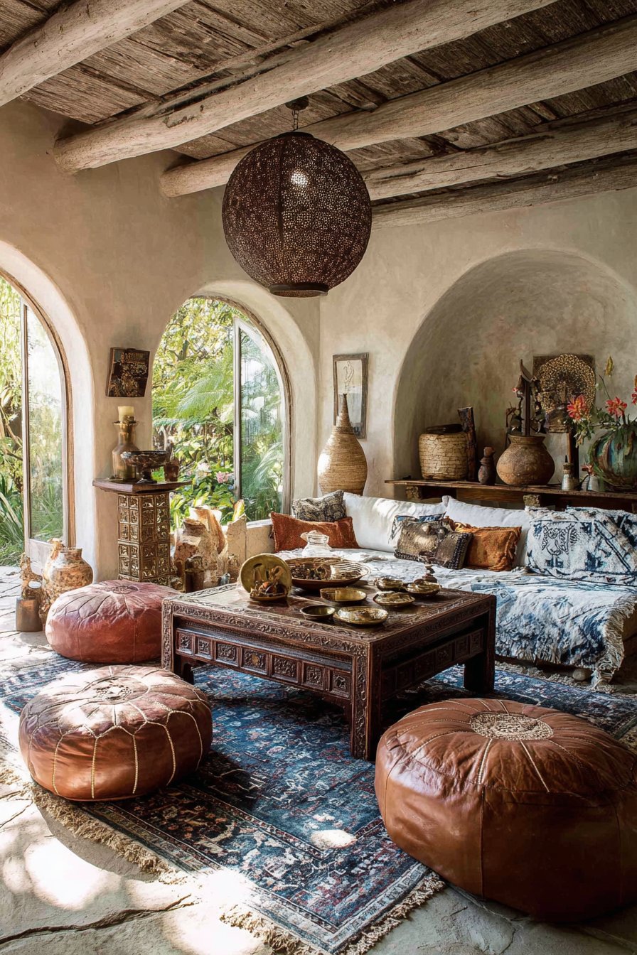 Carved Coffee Table Floor Seating Area