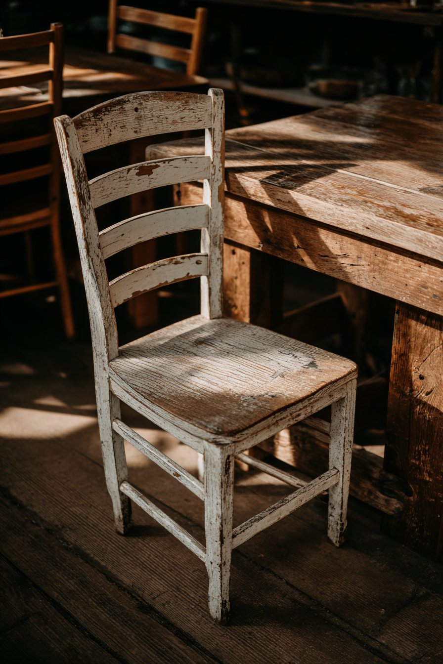 Rustic Farmhouse Ladder-Back in Distressed Cream