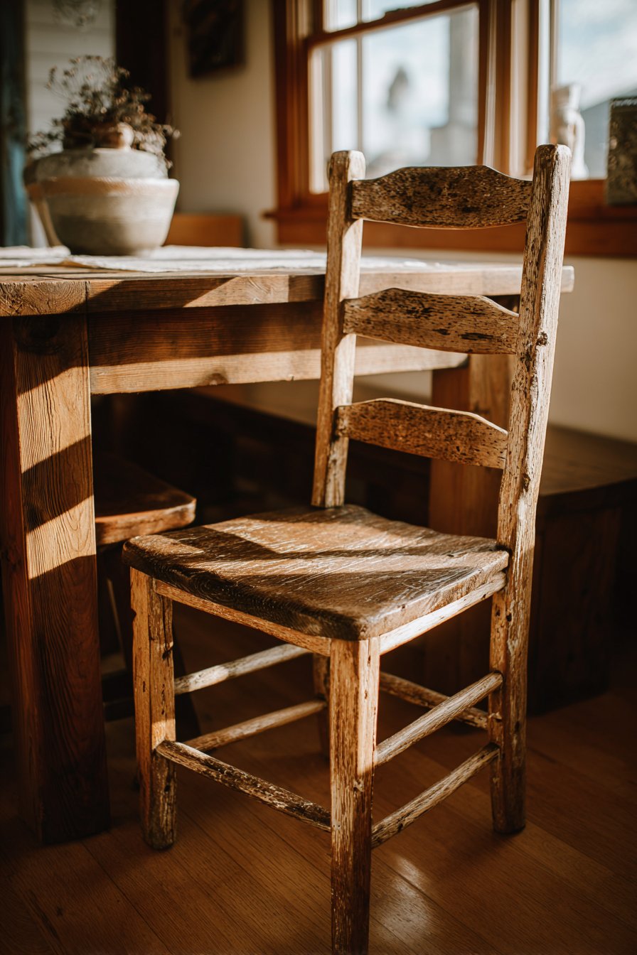 Rustic Farmhouse Ladder-Back in Distressed Cream
