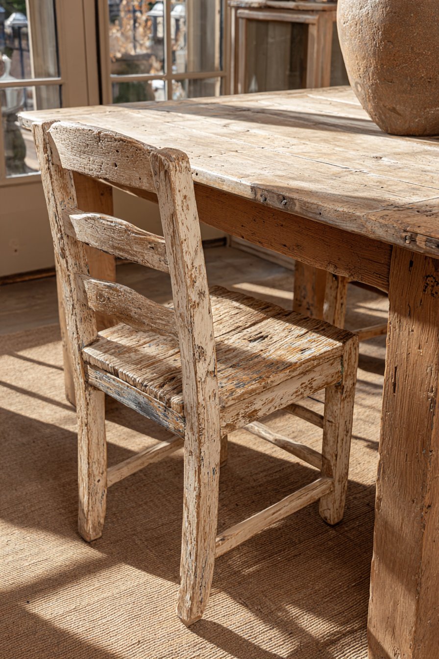 Rustic Farmhouse Ladder-Back in Distressed Cream