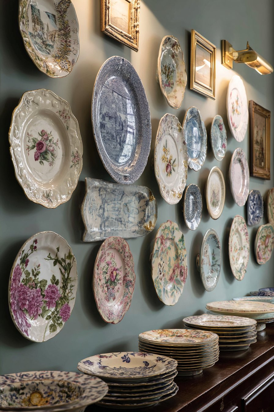 Eclectic Vintage Plate Collection Display
