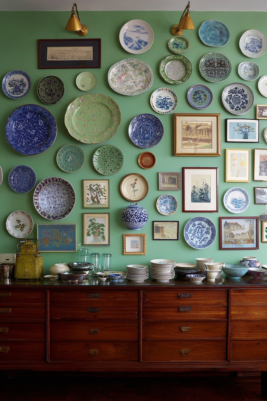 Eclectic Vintage Plate Collection Display