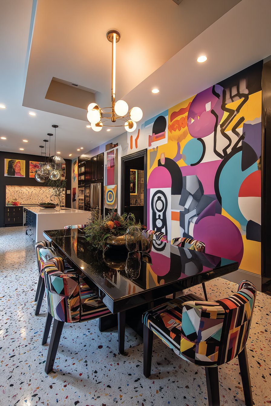 Glossy Black Lacquer with Memphis Milano Inspiration