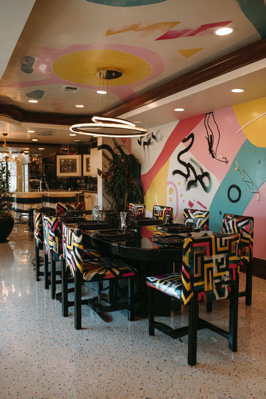 Glossy Black Lacquer with Memphis Milano Inspiration