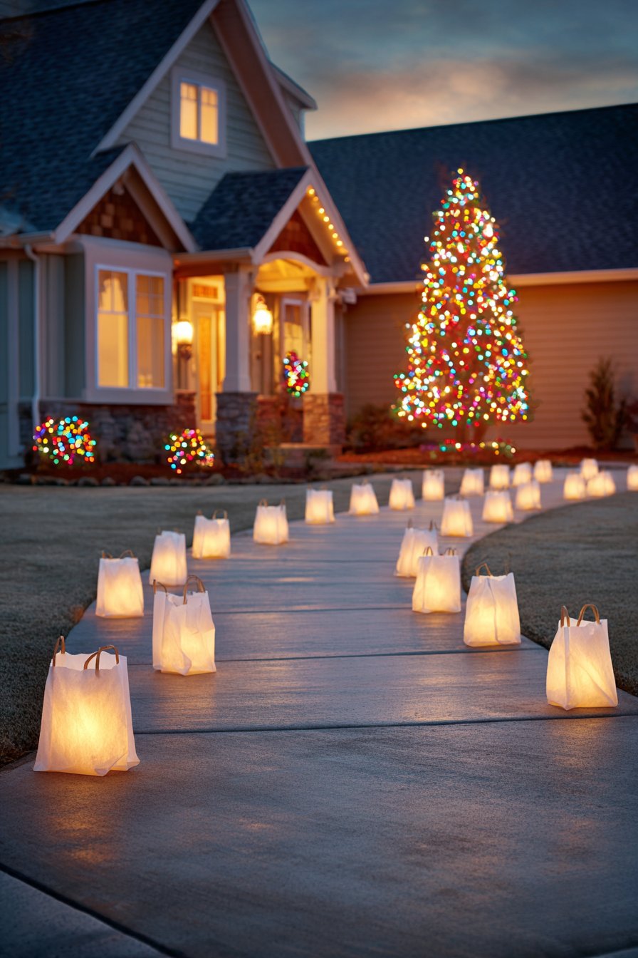 Luminaria Pathway with Classic String Lights