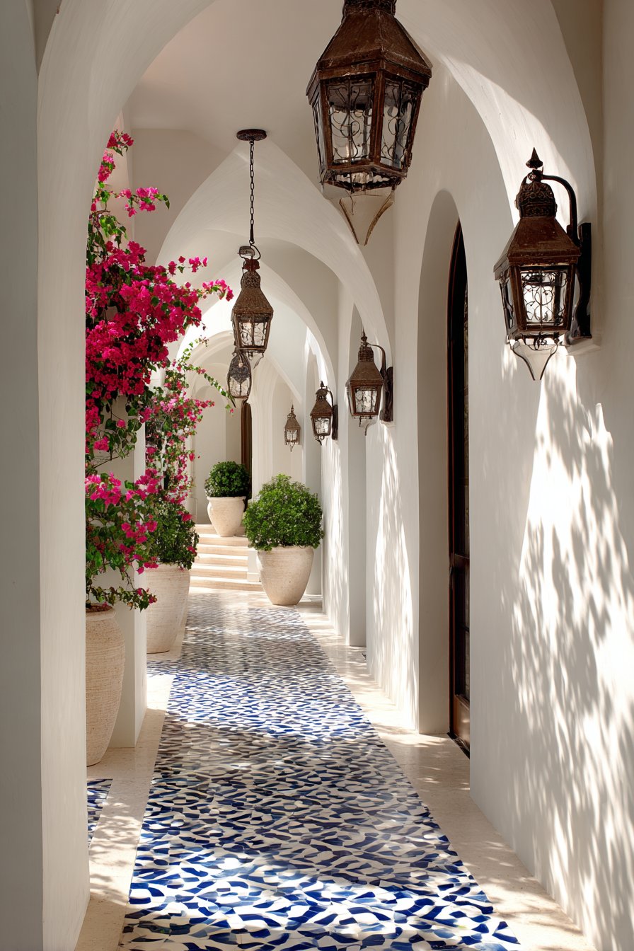 Mediterranean Arched Elegance with Decorative Tiles