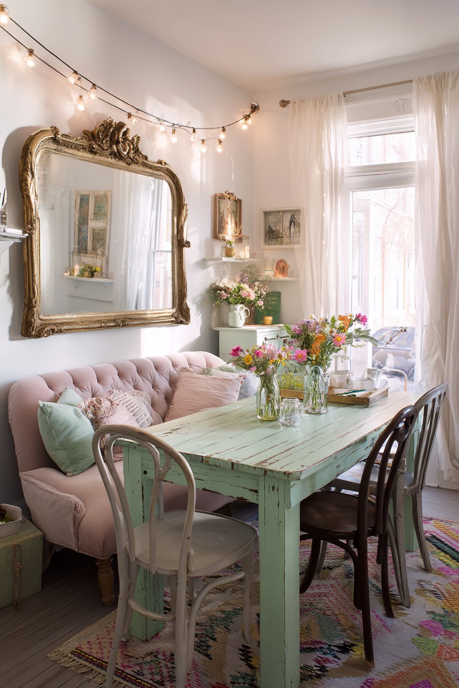 Distressed Mint Farmhouse with Velvet Accents