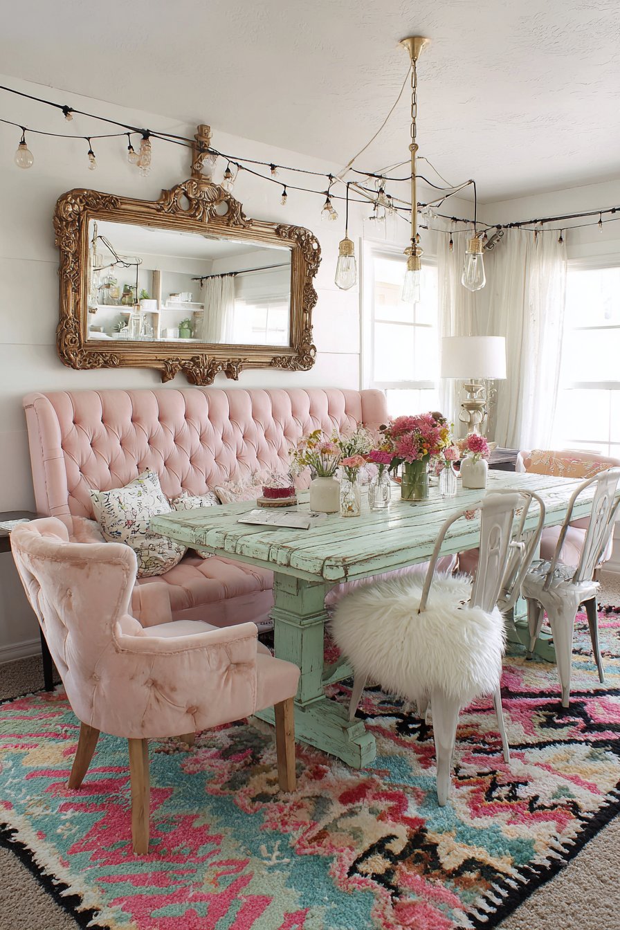 Distressed Mint Farmhouse with Velvet Accents