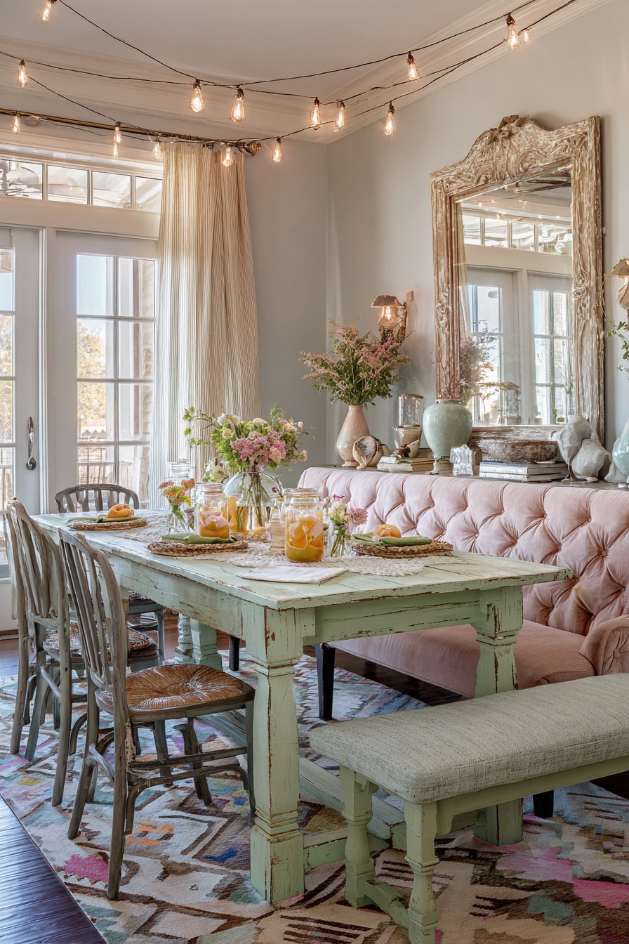 Distressed Mint Farmhouse with Velvet Accents