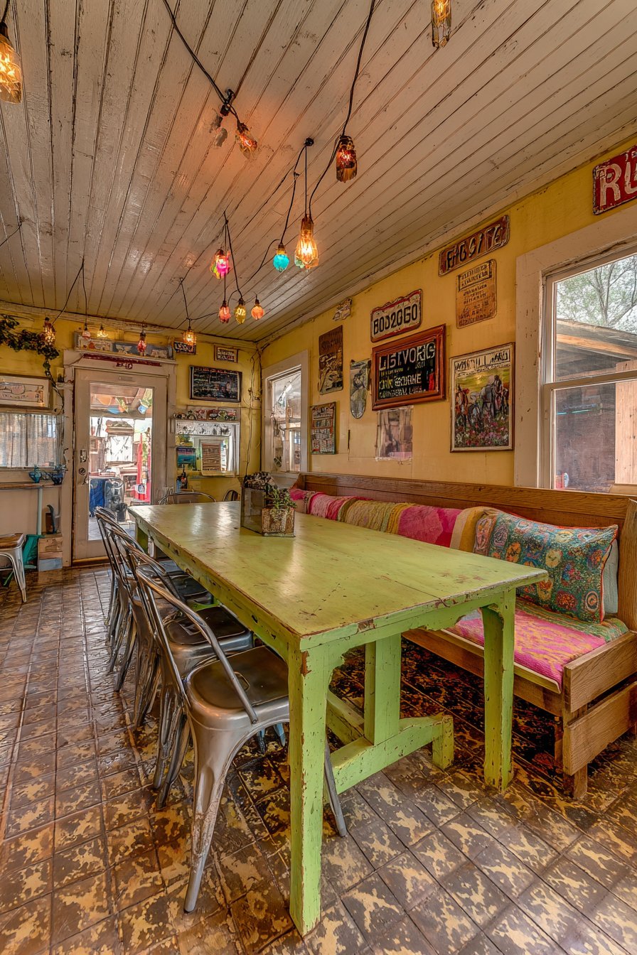 Lime Green Farmhouse with Candy-Colored Bistro Chairs