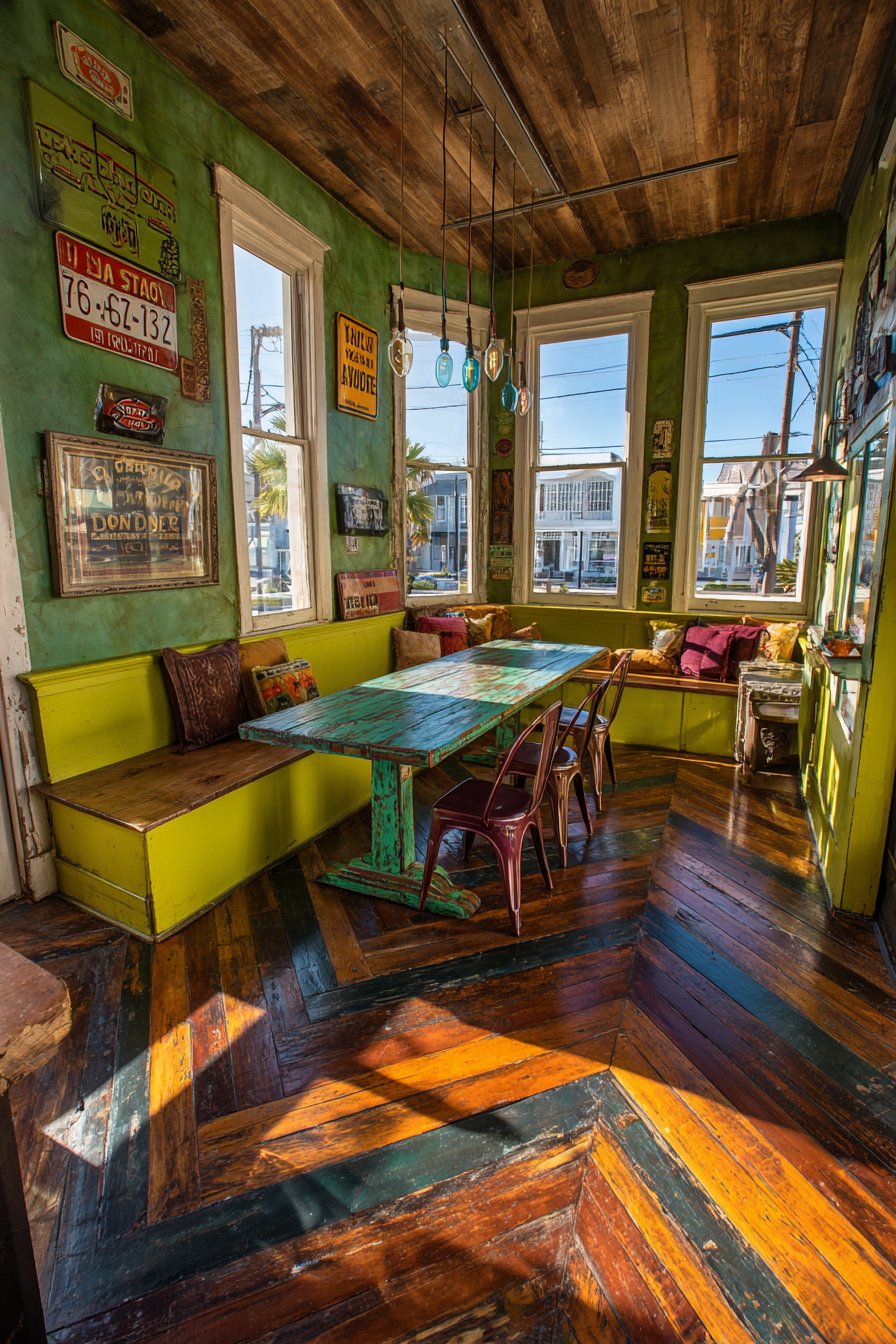 Lime Green Farmhouse with Candy-Colored Bistro Chairs
