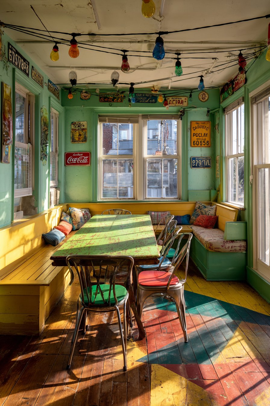 Lime Green Farmhouse with Candy-Colored Bistro Chairs