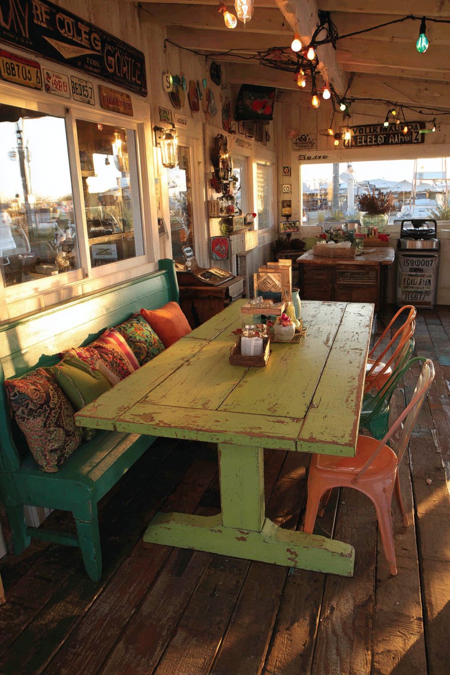 Lime Green Farmhouse with Candy-Colored Bistro Chairs