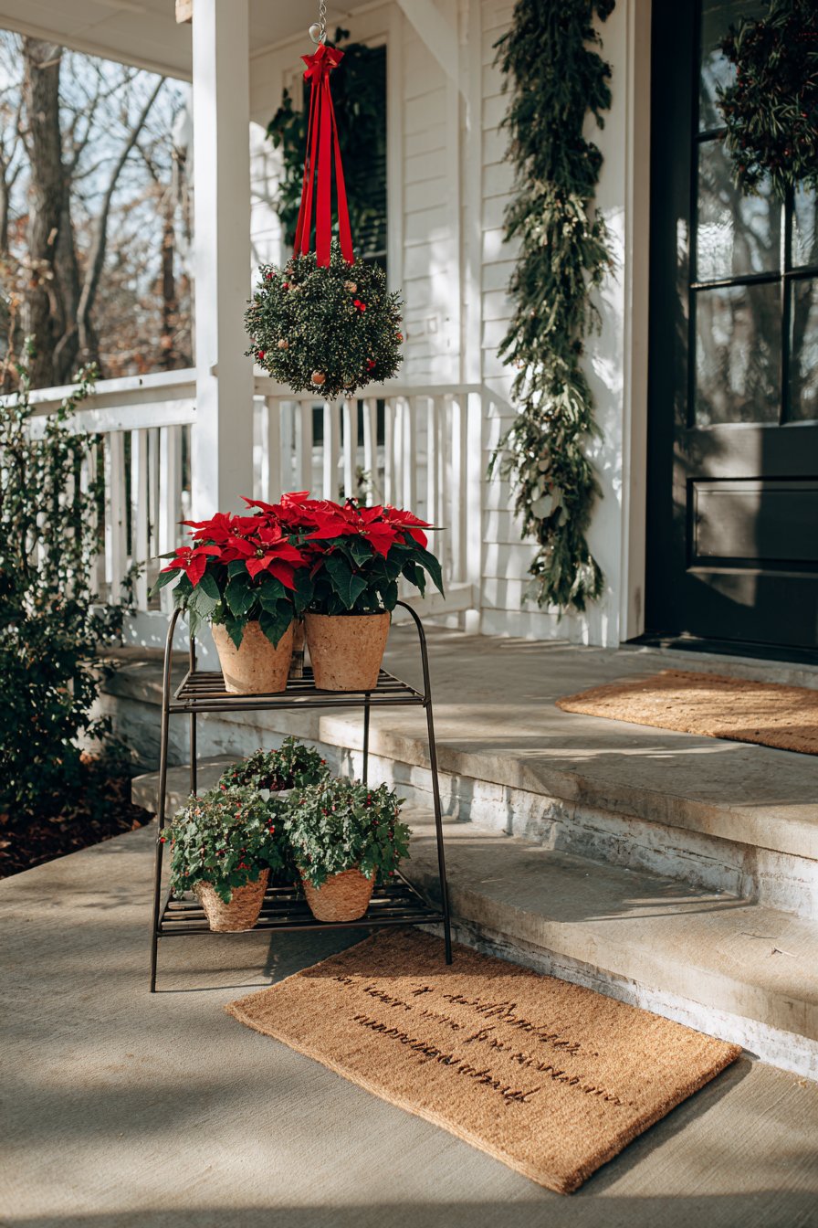 Traditional Kissing Ball with Poinsettia Display