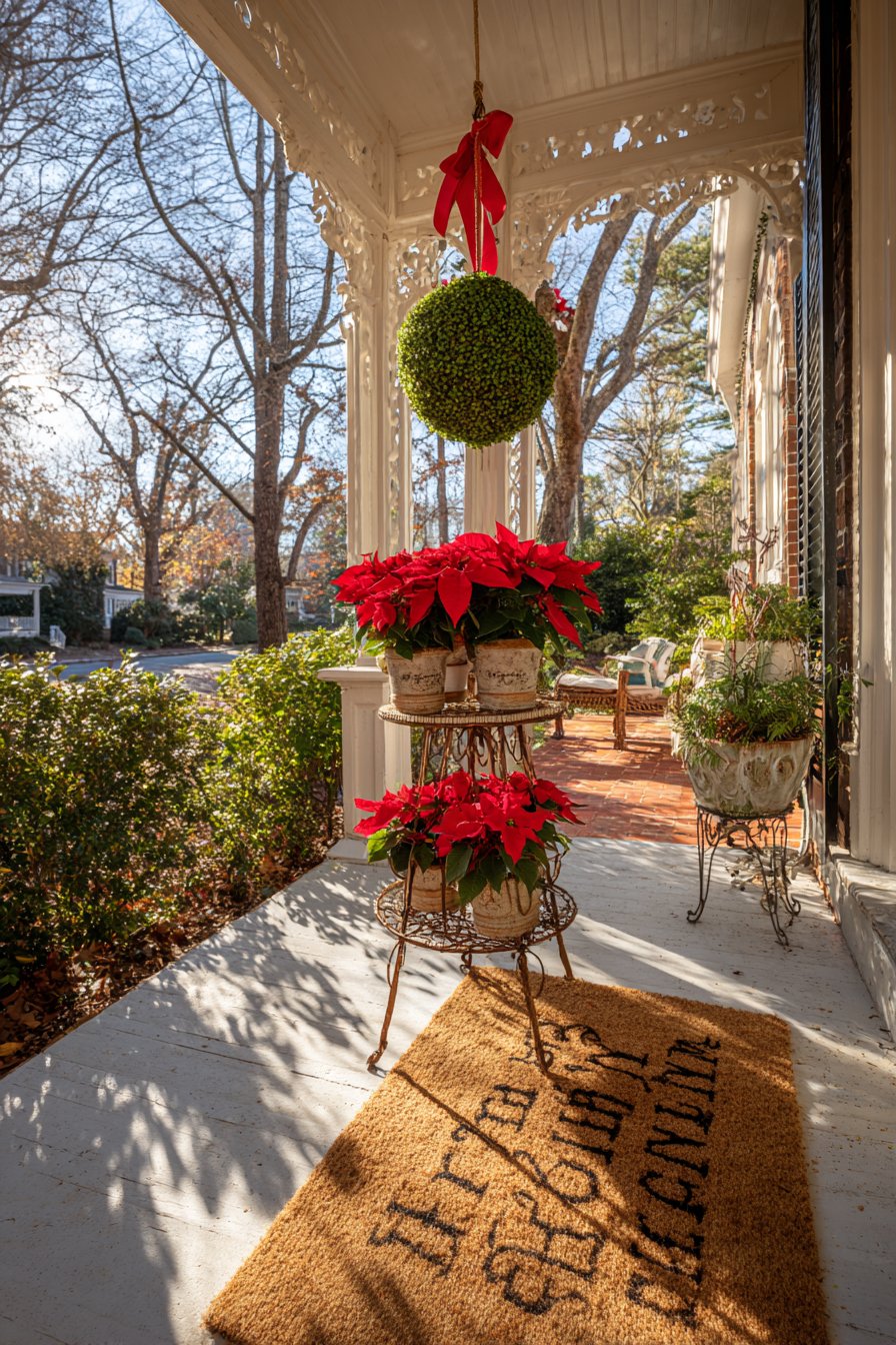 Traditional Kissing Ball with Poinsettia Display