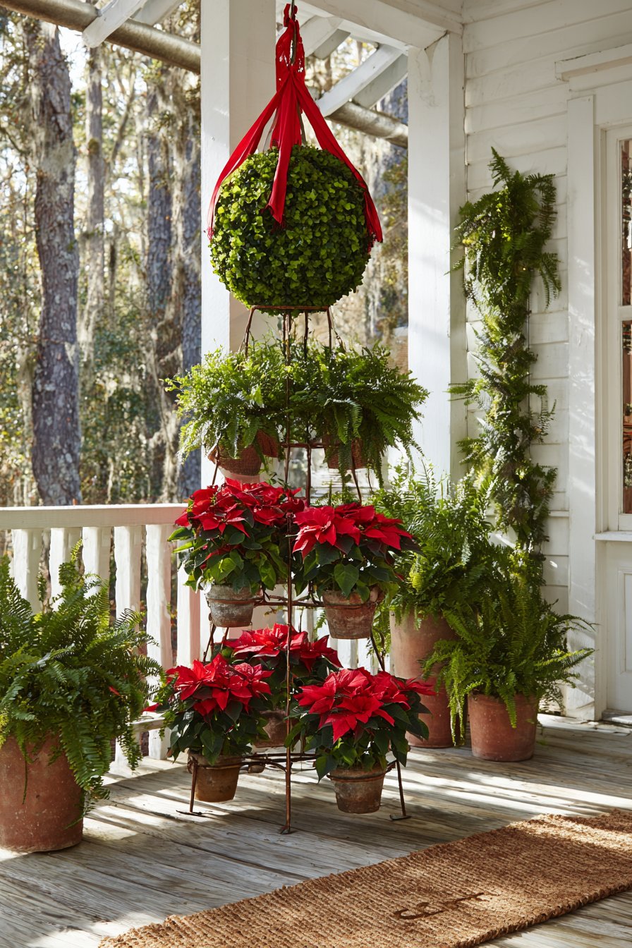 Traditional Kissing Ball with Poinsettia Display
