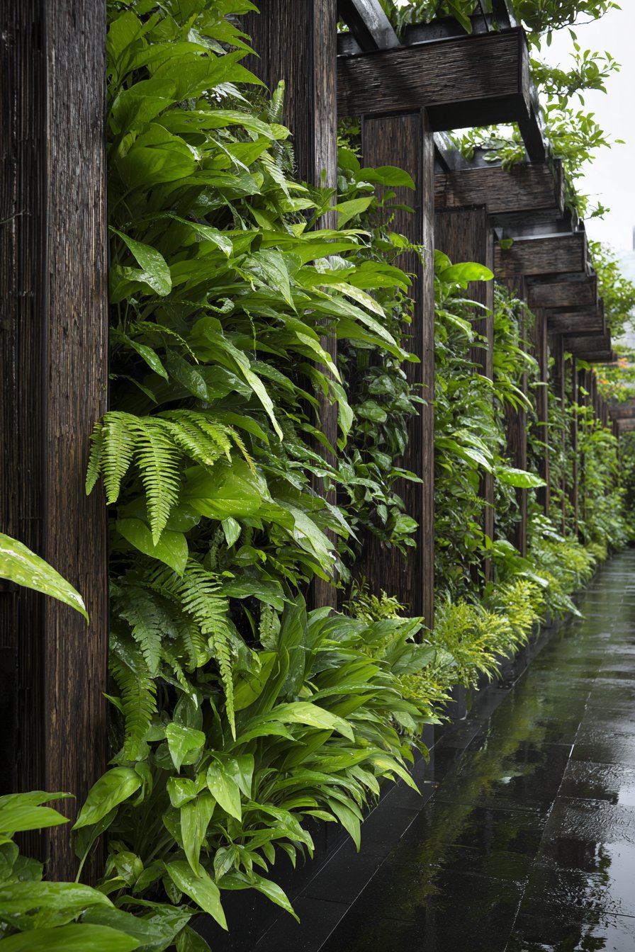 Tropical Living Wall with Lush Vertical Garden