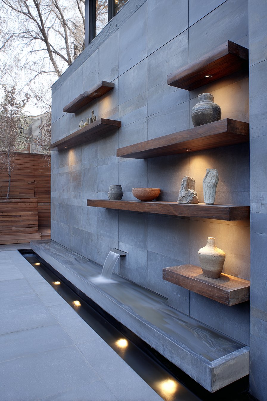 Contemporary Concrete-Look Porcelain with Floating Shelves