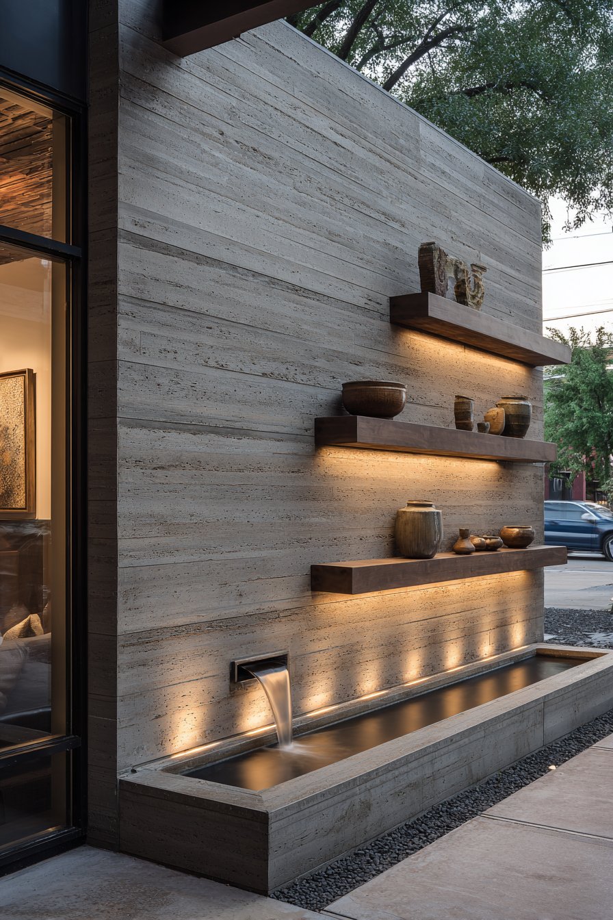 Contemporary Concrete-Look Porcelain with Floating Shelves