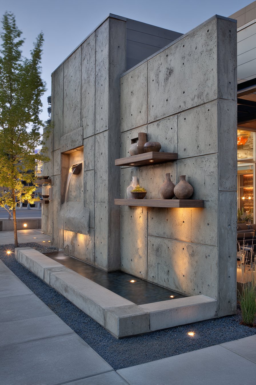 Contemporary Concrete-Look Porcelain with Floating Shelves