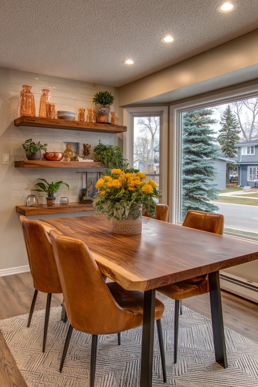  Live-Edge Walnut Contemporary with Cognac Leather