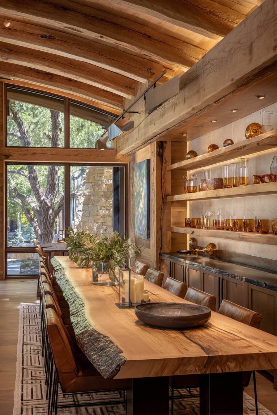  Live-Edge Walnut Contemporary with Cognac Leather