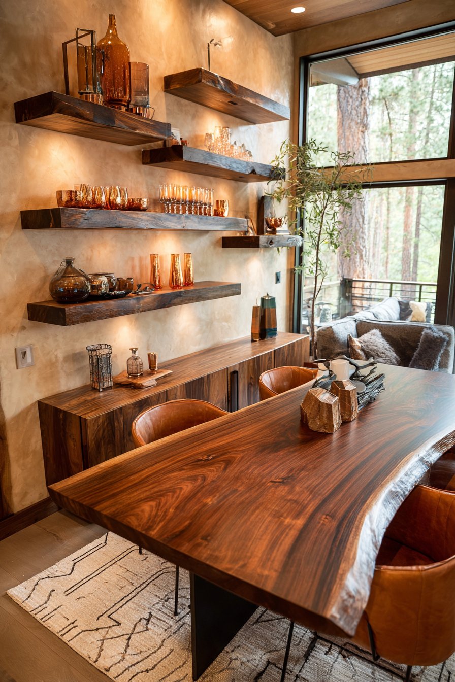  Live-Edge Walnut Contemporary with Cognac Leather