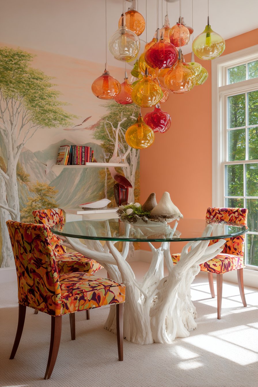 Glass and Sculptural White with Bold Fabrics