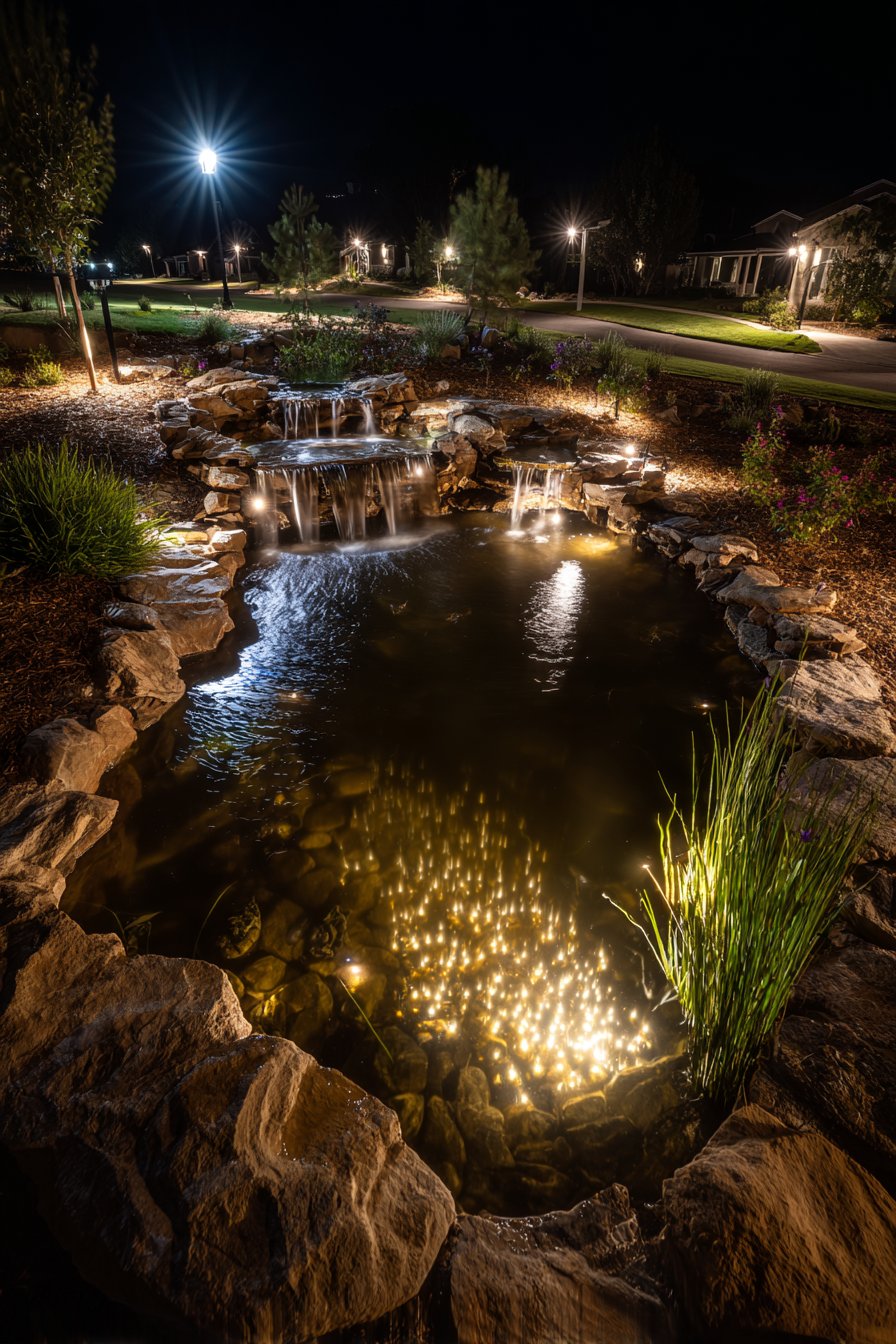 Add Water Feature Lighting for Tranquil Ambiance