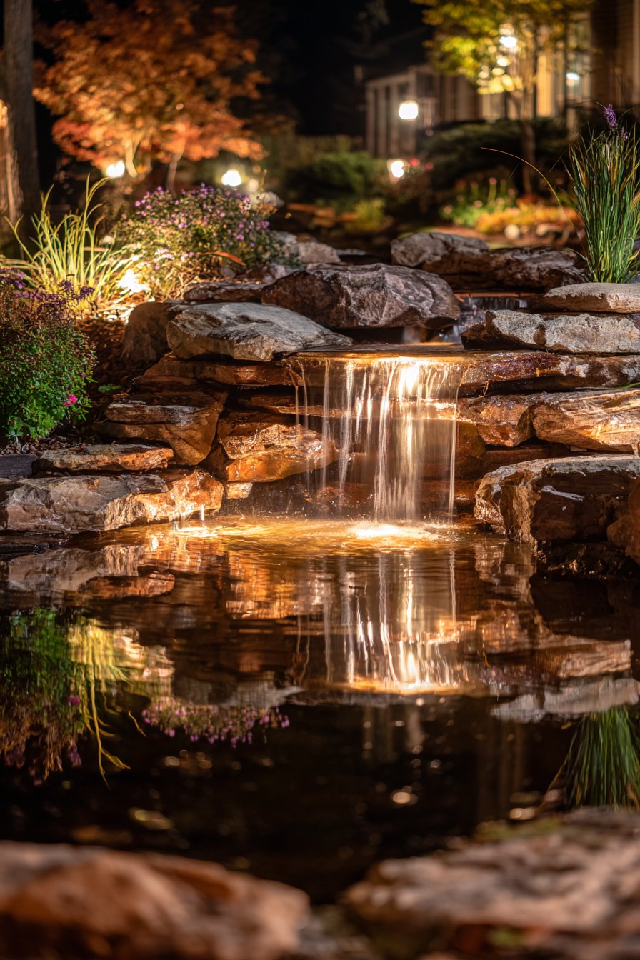 Add Water Feature Lighting for Tranquil Ambiance