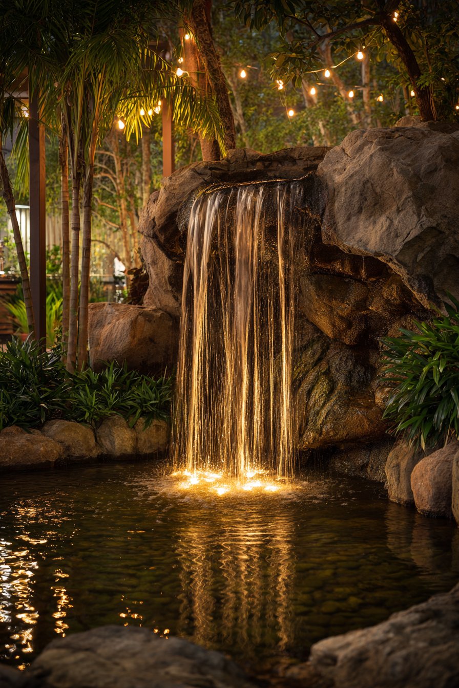 Add Water Feature Lighting for Tranquil Ambiance