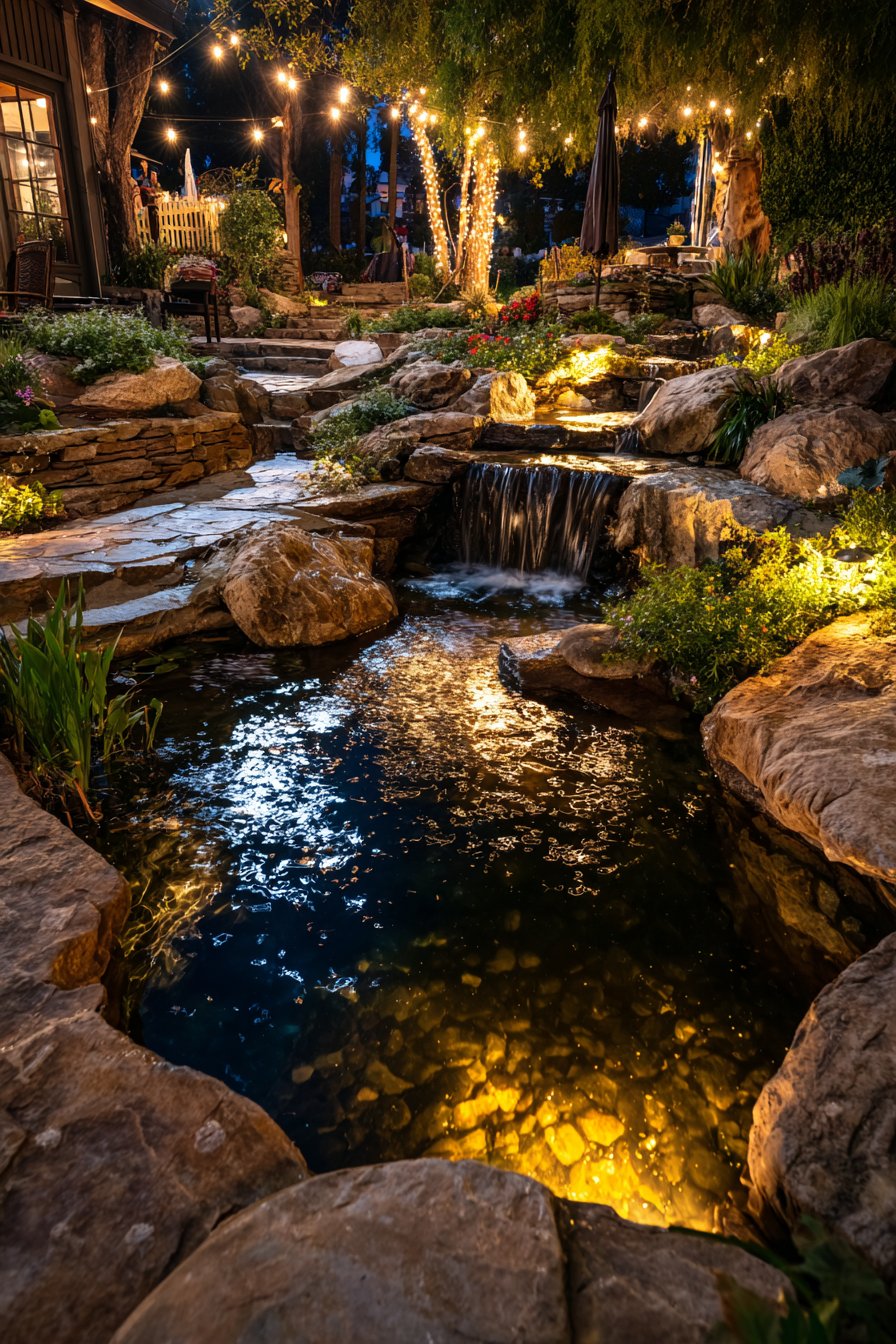 Add Water Feature Lighting for Tranquil Ambiance
