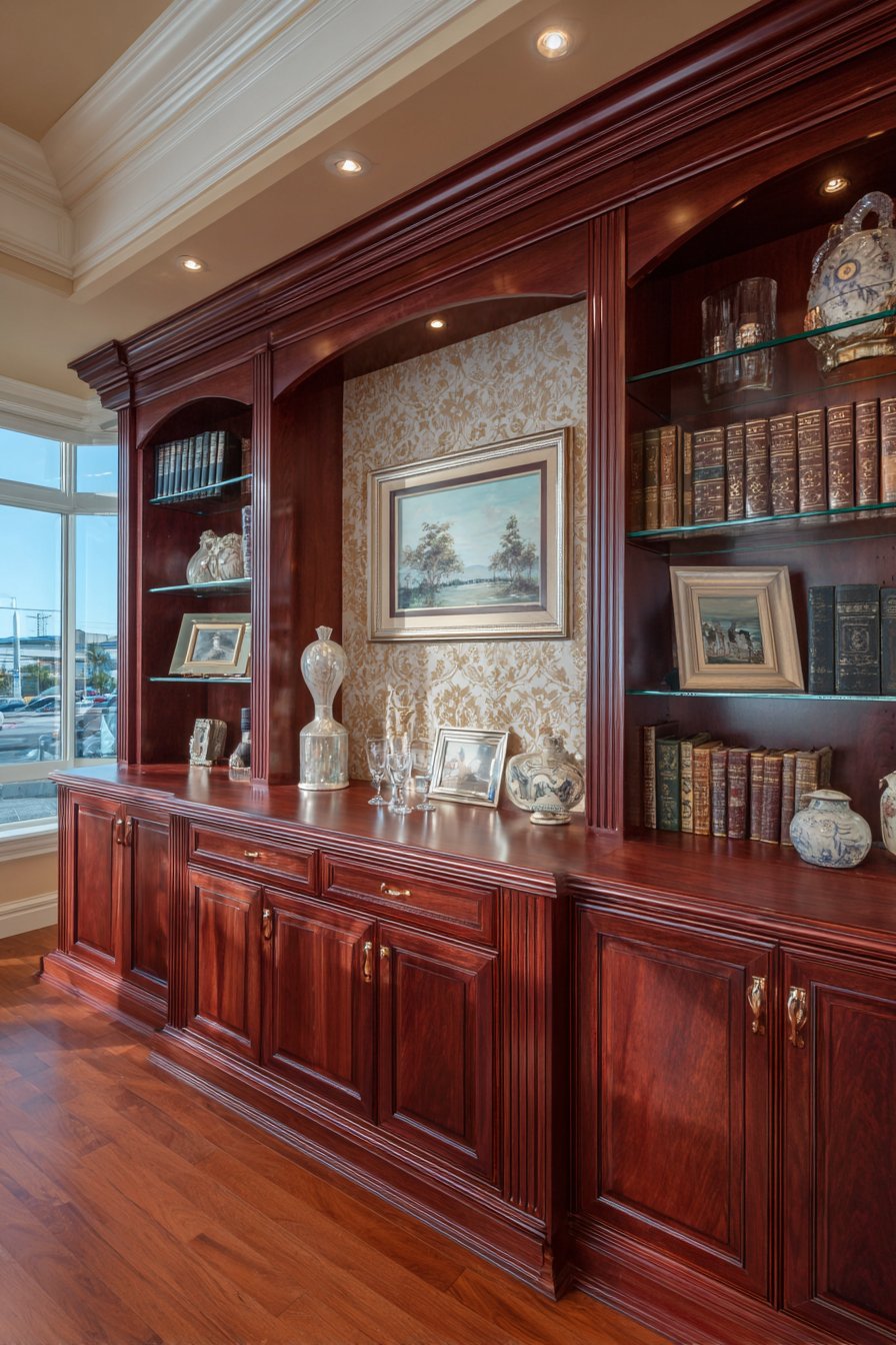 Mahogany Built-In Shelving Display