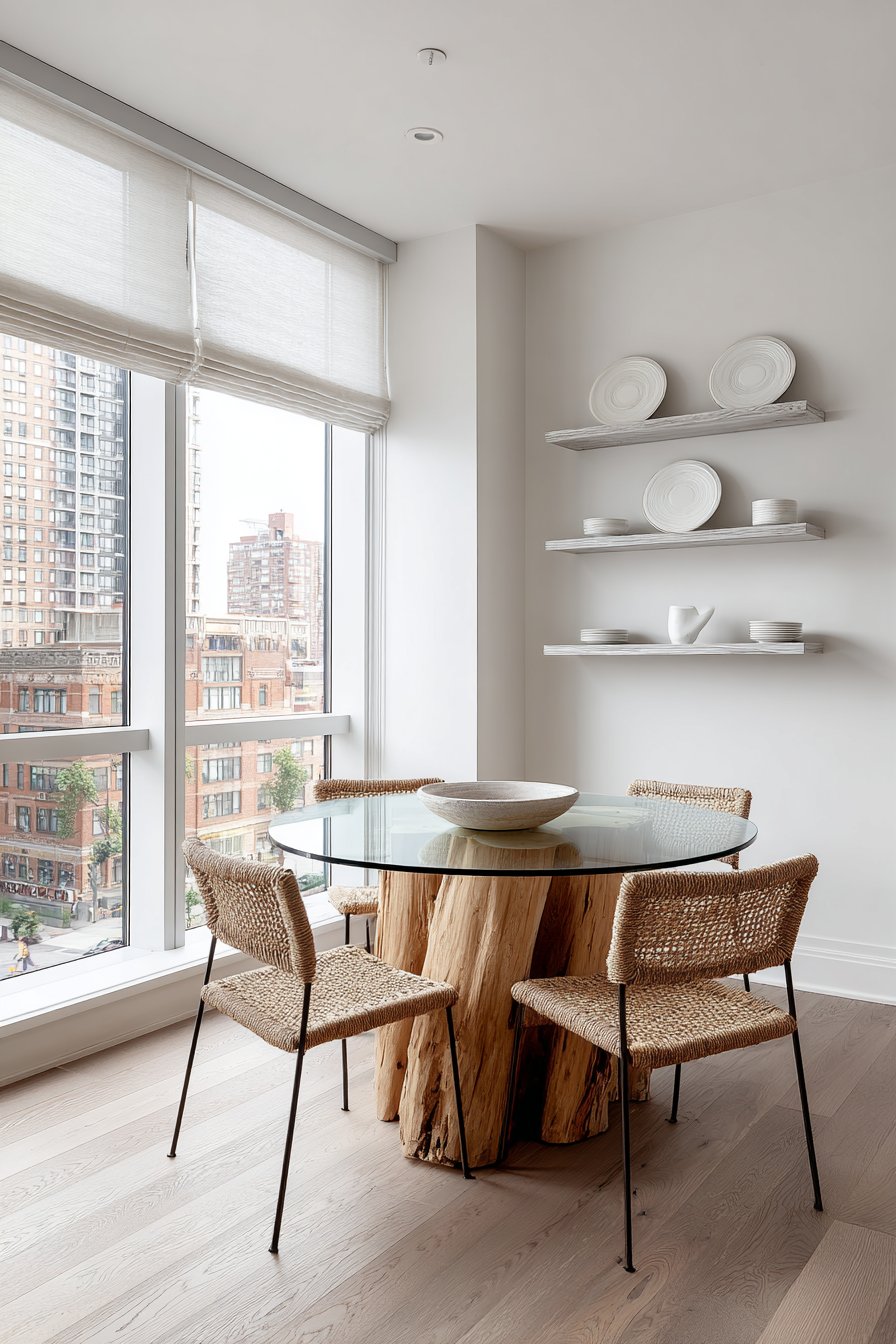 Glass-Top Transparency with Sculptural Wood Base