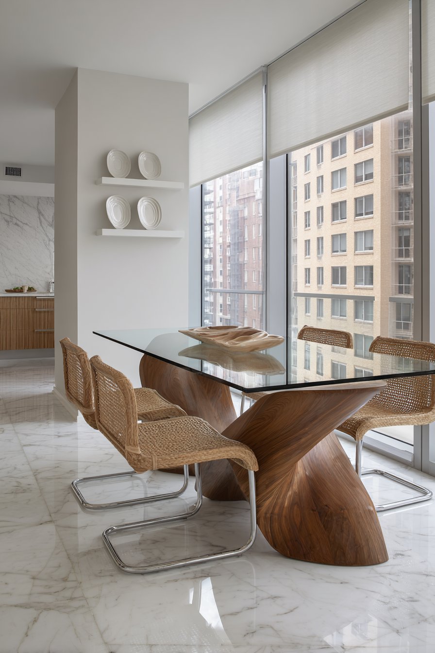 Glass-Top Transparency with Sculptural Wood Base